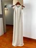 Vestido de lino sin mangas para mujer, falda larga de verano, elegante, entallada, adelgazante, con abertura lateral y tirantes.