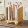 Porta-canetas para mesa de escritório, organizador executivo de madeira maciça de luxo leve, caixa de armazenamento de material escolar infantil com abertura inclinada