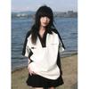 Camiseta Americana de Patchwork de Manga Corta para Mujer Verano Retro High Street Color en Contraste Estilo Preppy Oversize Holgada para Pareja