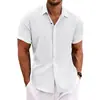 2026 Transfronteiriço Amazon Y2 Verão Mais Vendido Camisa Solta Cor Sólida Manga Curta Camisa de Linho de Bambu Cardigan para Homens