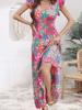Nuevo verano transfronterizo fresco dulce estilo vacacional moda europea y americana estampado de flores vestido de manga corta con volantes