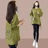 Sudadera con capucha para mujer de longitud media que cubre la cadera, cuello redondo irregular, top de moda casual, nueva para primavera y otoño