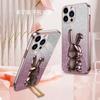 Adequado para Capa de Celular iPhone 17 Pro, Apple 16 Glitter Galvanizado, 15 Suporte Coelho com Haste Puxa, 14 Capa X Macia Anti-Queda