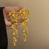 Clip de Oreja Exagerado Retro de Flor Dorada Francesa con Borla, Cuadrado Redondo de Alto Temperamento, Sin Agujero en la Oreja para Banquete, Estilo Antiguo