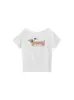 Camiseta Gris de Verano Nuevo Estilo de un Hombro Descubierto Manga Corta para Mujer Cachorro de Dibujos Animados Descuento Casual Holgada para Mujer