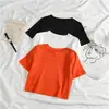 Camiseta de manga corta para mujer, corta, color sólido, corte ajustado, que expone el ombligo, diseño ajustado, cintura alta, bm, nicho, para chicas populares, top de moda para ins