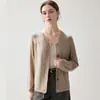 Estilo Old Money Cárdigan de Cachemira Tejido de Cable para Mujer Color Sólido Cuello Redondo Botones Prendas de Punto Prendas de Abrigo Versátil Suéter Holgado Capa Base Invierno