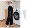 Jeans de Pierna Ancha Gris Oscuro para Mujer Primavera y Otoño Nuevos de Cintura Alta talla extra Sueltos Rectos que Cubren la Cadera Delgados Adelgazantes Pantalones Colgantes