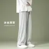 Pantalones Casuales de Seda Helada de Verano para Hombre, Talla Grande de Pierna Recta, Pantalones Cortos Sueltos, Pantalones Finos de Pierna Ancha para Estudiante de Verano