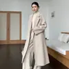 Nuevo Abrigo de Lana Doble Faz para Mujer Otoño/Invierno 2026, Estilo Extra Largo con Cinturón y Bolsillos, Chaqueta de Lana por Encima de la Rodilla, Moderno