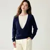 26 Otoño Invierno Nuevo Suave Agradable a la Piel Cachemir Mujer Bloque de Color Falso Dos Piezas Estilo Coreano Manga Larga Suéter Capa Interior Top
