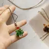 Pendientes de botón/clip con forma de árbol de Navidad tridimensional de cristal con cuentas de industria pesada, lazo rojo, accesorios de pendientes tejidos a mano dulces