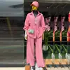Ropa Femenina Europea y Americana 2025 Nuevo Otoño Dulce y Fresca Camisa de Manga Larga con Solapa a Rayas Pantalones Rectos de Cintura Alta Conjunto de Dos Piezas