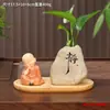 Hui Neng Pequeño Monje Jarrón de Cerámica Adorno Zen Cerámica Gruesa Jarrón de Quietud Decoración para Mesa de Café de Sala de Estar de Oficina en Casa