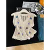 Camisola Bordada Vintage com Recortes para Mulheres, Cardigan de Tricô para Verão, Top sem Mangas para Camadas, Novo Estilo