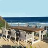 Mesas y Sillas de Exterior, Villa con Patio, Bar al Aire Libre, B&B, Terraza de Cafetería, Combinación de Mesa de Comedor de Madera Maciza y Sillas de Ratán