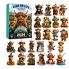 Calendario de Adviento Navideño Serie Vaca de las Tierras Altas 2026 Decoración de Árbol de Navidad Colgante Acrílico Caja Sorpresa