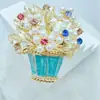 Nova Broche Flor Pérola Esmaltada Cesta de Flores da Moda Pin de Planta em Vaso Acessório de Personalidade Vintage com Strass