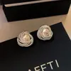 Aretes de Encaje de Perlas Envueltos en Espiral Franceses, Estilo Pequeño Fragante, Lujo Ligero Clásico, Gama Alta, Temperamento, Aretes de Moda y Versátiles