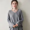 ¡Suave y sofisticado! Suéter de cachemira de corte holgado con borde enrollado para mujer, capa base de punto con cuello en V, top simple y versátil
