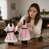 Decoração de Capa para Garrafa de Vinho de Natal Veludo Rosa Dourado Conjunto de Vinho Tinto Saia de Mesa Vestido Decoração de Capa para Garrafa de Champagne