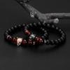 Pulsera de cabeza de lobo microincrustada de circonita de origen europeo y americano más vendida Pulsera elástica de piedra de ojo de tigre rojo piedra esmerilada joyería