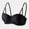 Ropa Interior Femenina Estilo Puro Deseo Talla Pequeña Push-up Soporte Inalámbrico Anti-Caída Sexy Ribete de Encaje Sujetador para Adolescentes