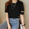 Camiseta de manga corta de algodón puro para mujer, estilo Hong Kong, estilo vintage chic, diseño veraniego, cintura alta, ombligo al descubierto, media manga, estilo Spice Girl.