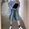 Jeans Rectos de Cinco Bolsillos con Borde Desgastado Azul Vintage para Mujer Verano Cintura Alta Aspecto Holgado Delgado Caídos Casual Pantalones de Pierna Ancha