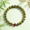 Pulsera de Sándalo Verde y Ágata Roja, Cuentas Budistas de Madera Natural, Sándalo para Meditación, Potenciando los Cinco Elementos de Madera y Fuego, Pulsera para Mujer