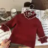 Ropa Infantil Estilo Coreano 2025 Nuevo Otoño e Invierno Suéter de Punto para Niñas con Cuello de Encaje Camiseta Básica Versátil con Mangas de Campana para Niños