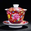 Tazón Recubierto de Esmalte Taza de Té Individual Cerámica Jingdezhen Kung Fu Juego de Té Tazón de Té Sancai Juego de Té Hogar Venta al por Mayor