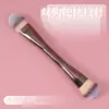 Brocha de maquillaje portátil de un solo mango y doble extremo, color café, transfronteriza, que incluye una brocha para base con forma de lengua y una brocha para contorno, con cerdas suaves, ideal para principiantes