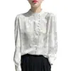 En Stock Camisa Elegante de Satén Nueva para Mujer Primavera/Verano con Cuello Alto, Top Holgado Versátil de Manga Corta para el Trabajo, Camisa Cardigan