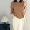 2026 Nueva Camiseta de Punto Trenzado de Manga Corta con Bordado de Lana Fina y Cuello Redondo, Estilo Línea A, para Mujer