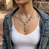 Colar com Pingente de Gota d'Água Turquesa Estilo Étnico Transfronteiriço em Formato Y Conjunto de Joias de Pulseira Antiga com Escultura Vintage