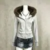 Casaco Feminino ijns com Gola Grande de Pelo Forro de Pelúcia Zíper Curto Cardigan Suéter com Capuz Forrado de Lã Outono/Inverno Transfronteiriço