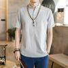 Camiseta de algodón y lino de manga corta de estilo chino para hombre, camiseta de verano con cuello semiabierto y hebilla, estilo nacional, a la moda.