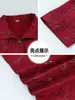 Camisa para madre de mediana edad y ancianas, camisa de otoño con cuello, top fino de color liso con manga de tres cuartos, rojo festivo para verano