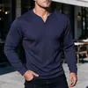 Comercio electrónico transfronterizo, moda masculina europea y americana, camiseta de manga larga de punto gofrado de color liso con cuello en V, informal de otoño para exteriores, para hombre
