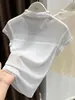 Camiseta de Manga Corta con Retazos de Malla y Cuello Semi Alto Ning Xinyi para Mujer, Estilo Delgado de Verano con Mangas Acampanadas, Top de Corte Ajustado con un Toque de Lujo
