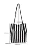 Estilo Casual Perezoso Artístico de Nicho Bolsa de Compras Bolsa de Lona Bolsa Tote Rayada de Gran Capacidad Nuevo Modelo para Mujer