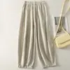 Pantalones de calabaza estilo artístico, pantalones anchos de algodón y lino con cintura elástica para mujer, pantalones largos holgados tipo linterna de verano 2026
