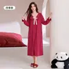 [100% Algodón] Nueva colección de otoño: pijamas de pareja rojos, camisón de noche de bodas de manga larga para mujer y ropa cómoda para estar en casa para el año de nacimiento