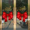 Decoraciones de Ventana de Centro Comercial Feliz Navidad Letras Inglesas Lazo de Cinta Roja Copo de Nieve Dorado Pegatinas Electrostáticas