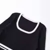 Para Exportación Europea y Americana Transfronteriza Ropa de Mujer Popular en Aliexpress Moda de Otoño Color de Contraste Manga Larga Decoración en Capas Tejido