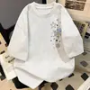 2026 Camiseta de Algodón Puro de Manga Corta Estilo Americano con Copo de Nieve de Marca de Moda Unisex Holgada de Media Manga Top de Primavera y Verano