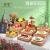 Mesa de Postres tipo Buffet Soporte de Exhibición para Sushi Mesa para Pausa de Té China Mesa de Comida Fría Estante para Pasteles Placa de Exhibición con Adornos de Madera