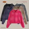 Sudadera con capucha corta casual nueva de otoño e invierno estilo europeo y americano para mujer, lavada, vieja, retro, sexy, top transfronterizo de 400g