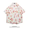 Camisa de Seda de Hielo Hawaiana para Hombre Camisa de Manga Corta de Moda para Hombre Camisa Floral de Playa de Verano Chaqueta Holgada para Pareja